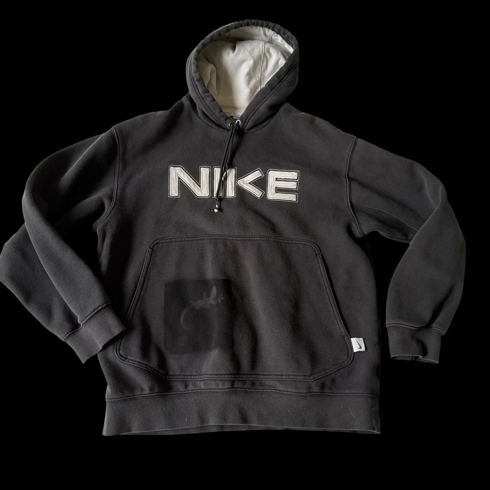 Y2K Nike Spellout Hoodie‎ Black Pullover Lizard Custom Paint Sweatshirt Small
